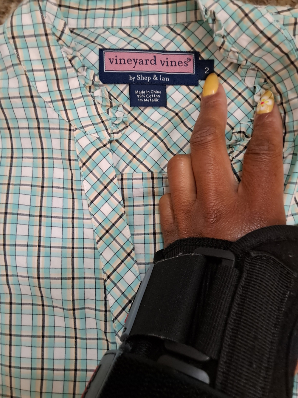 Vineyard Vines Plaid Button-Down Shirt in Mint Green and Navy - Picture 4 of 6